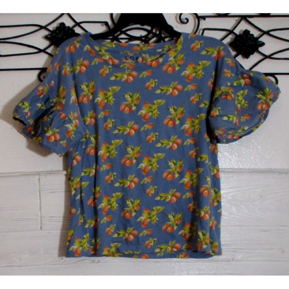 Loft Women's Top Size M Short Sleeve Multicolored Floral Round Neck